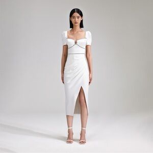 Self-Portrait Ivory Crepe Diamante Dress